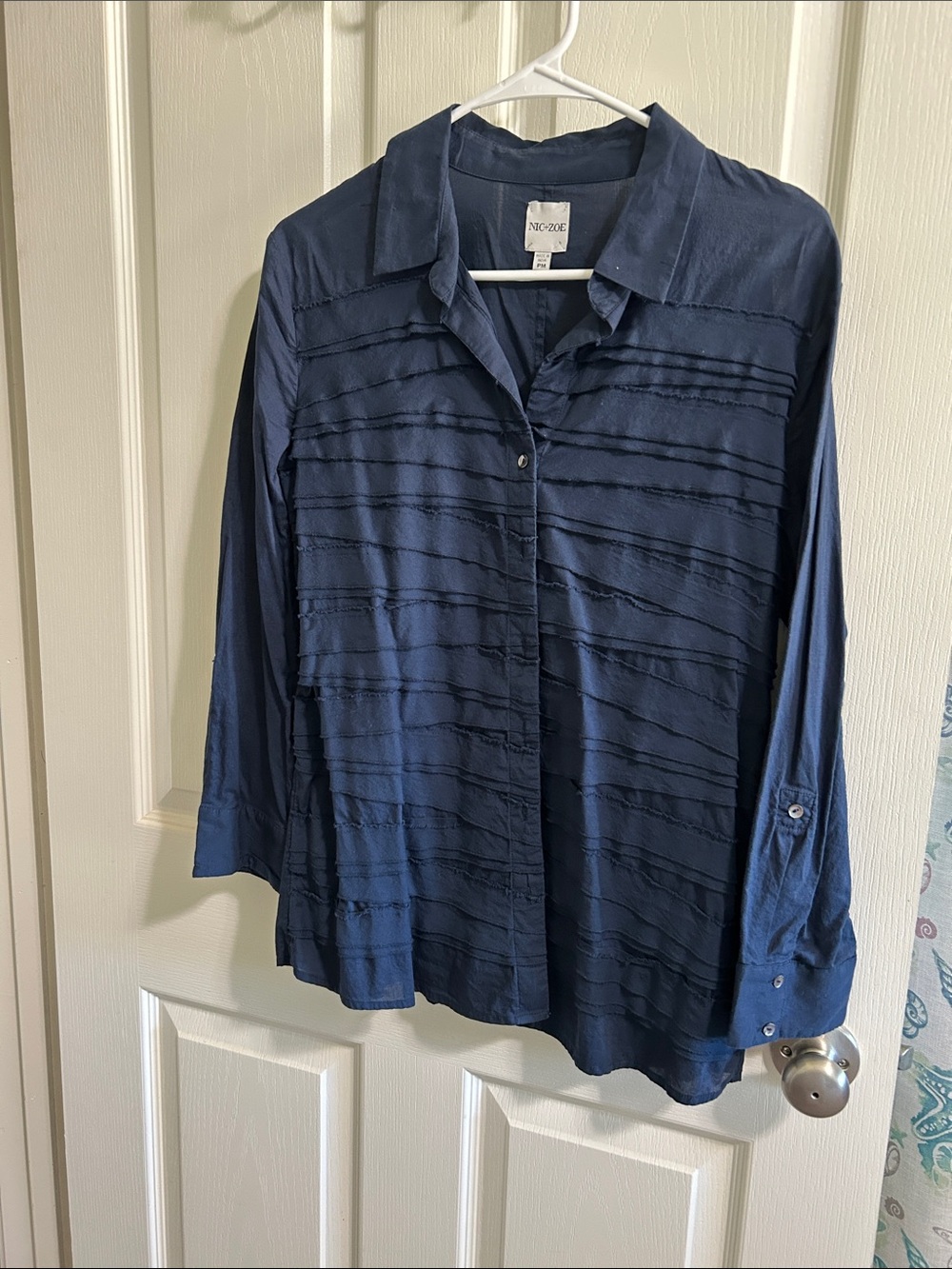 NIC+ZOE Navy Blue Textured Button-Front Blouse